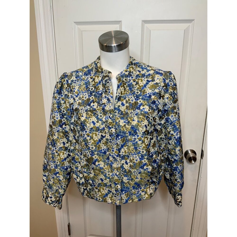 The Korner Anthropologie Blue Floral Embroidered Jacket, Size M